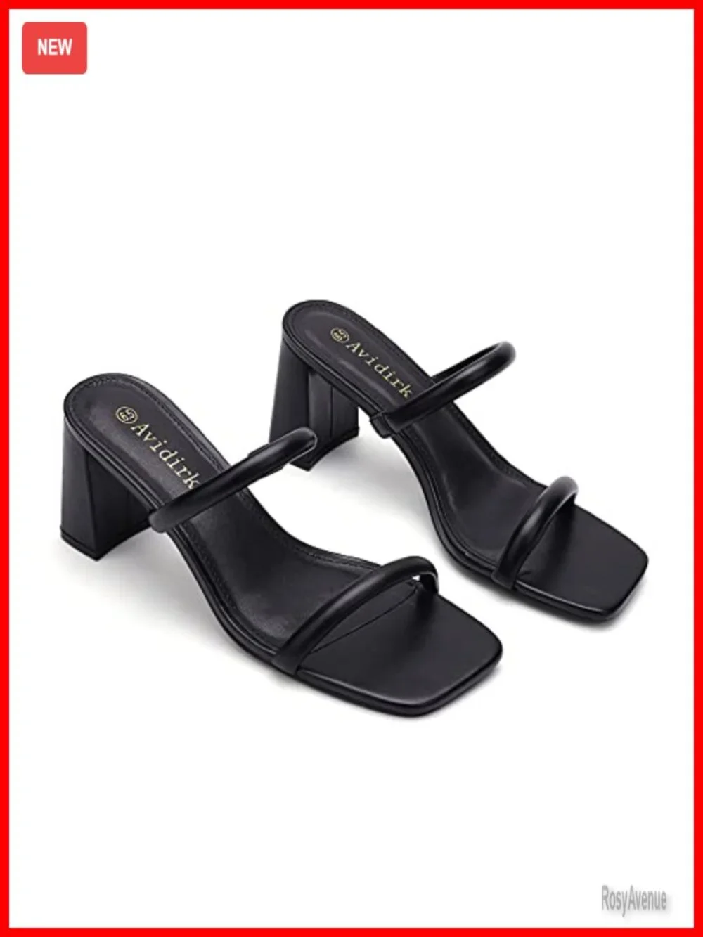 Women's Square Toe Block Heel Sandals Double Strap Slip On Mules 3 Inch Heels